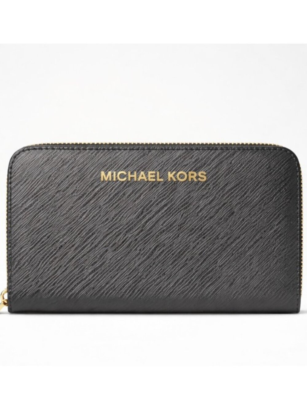 Michael Kors Jet Set Zip Around Wallet Small Saffiano Leather NWT Gold Logo